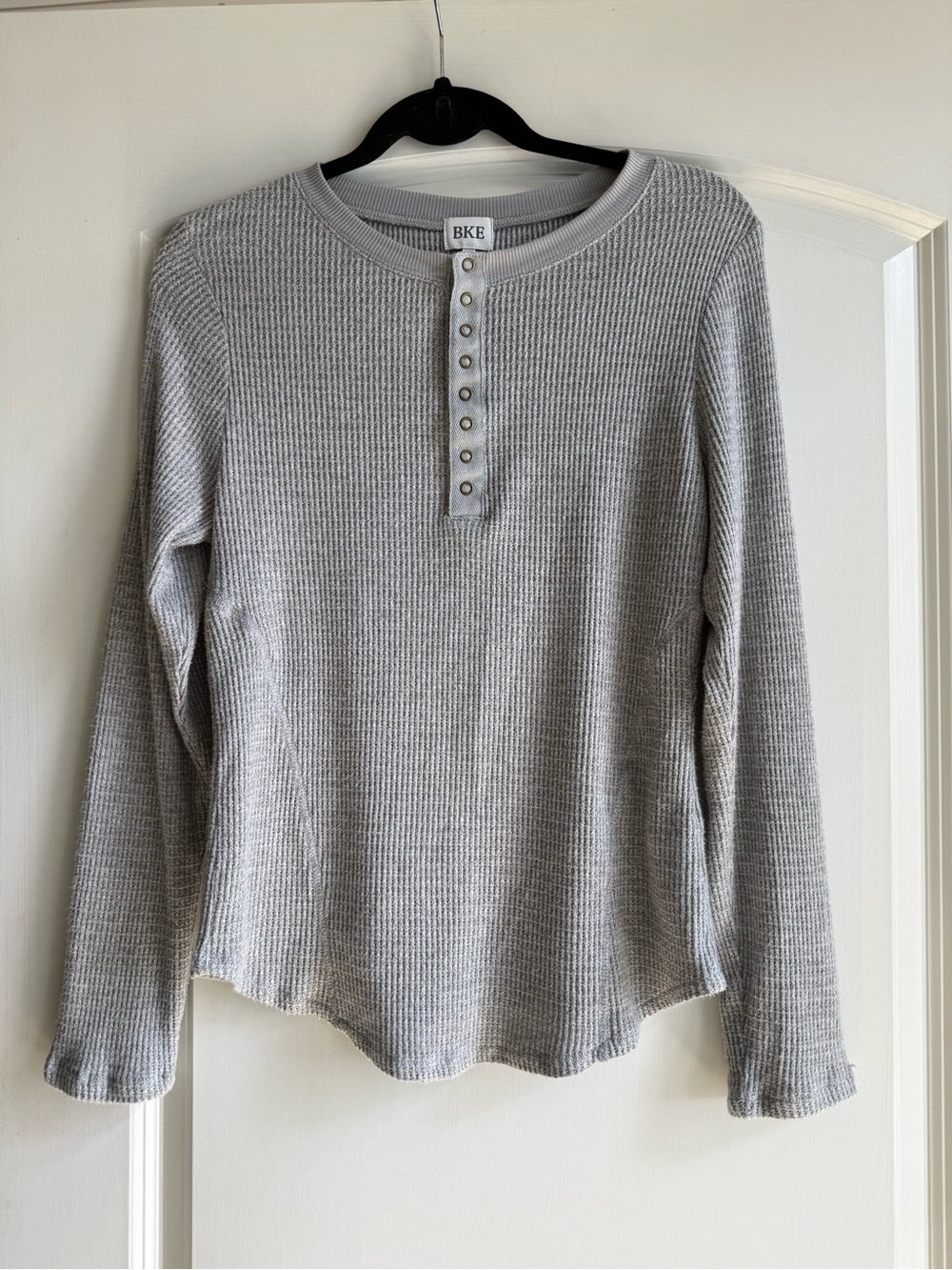 BKE Light Gray Waffle Henley Long Sleeve Top